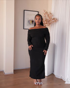S | Charcoal Knit Off-Shoulder Dress