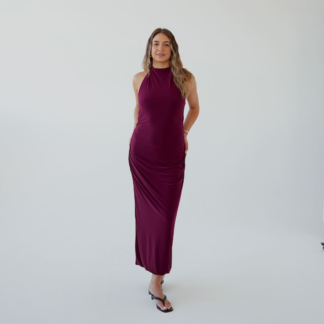 Dark Maroon Smooth High Neck Dress