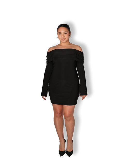 Black Mini Bardot Sculpted Dress