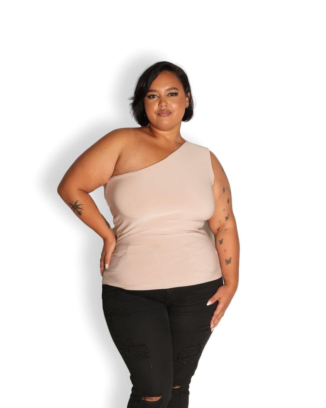 Tan One Shoulder Top