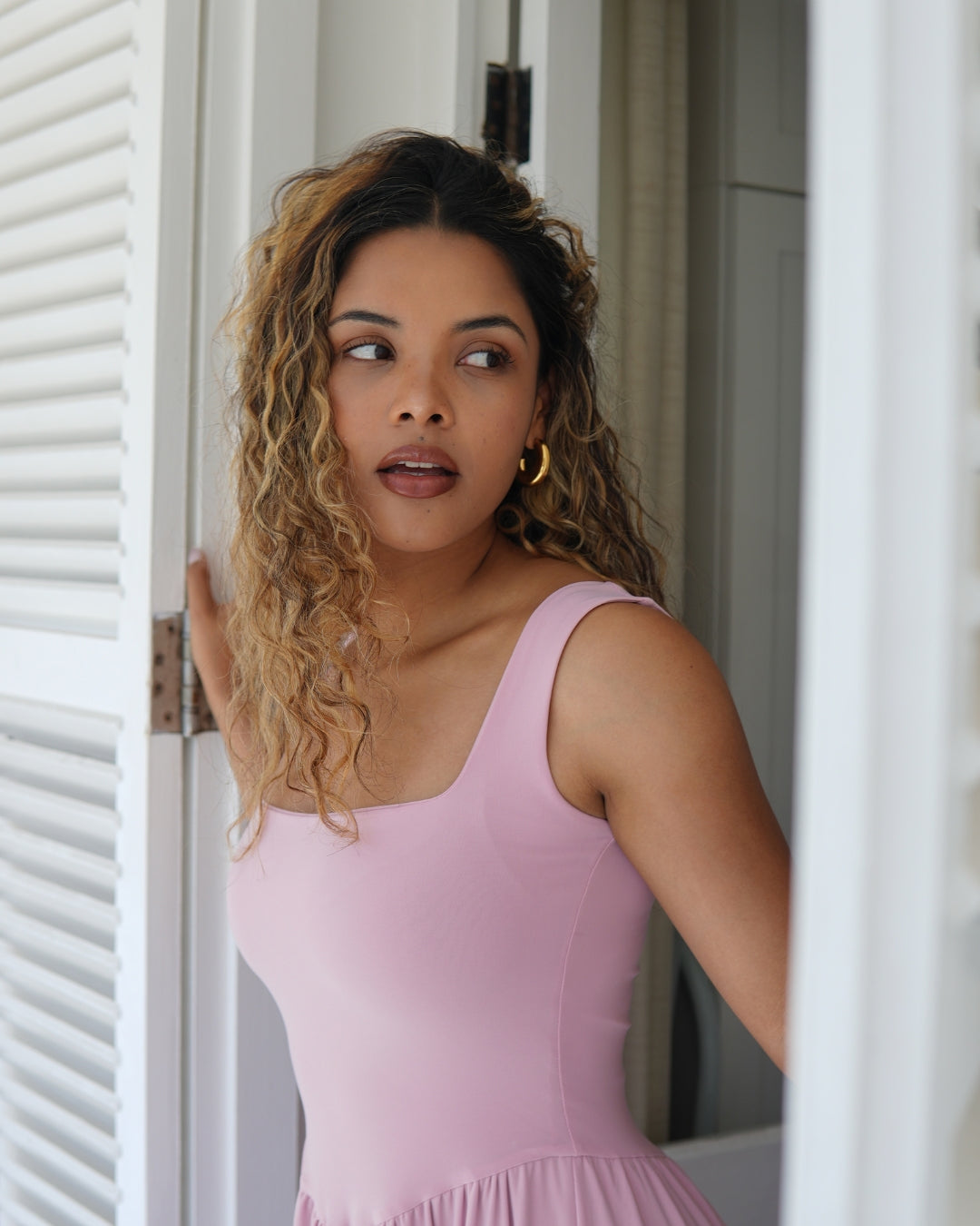 Baby Pink Tank-Style Drop Waist Midi Dress The Shopaholic Baby Pink Tank-Style Drop Waist Midi Dress The Shopaholic
