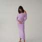 Lilac Bardot Sculpted Dress with Long Sleeves