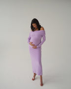 Lilac Bardot Sculpted Dress with Long Sleeves