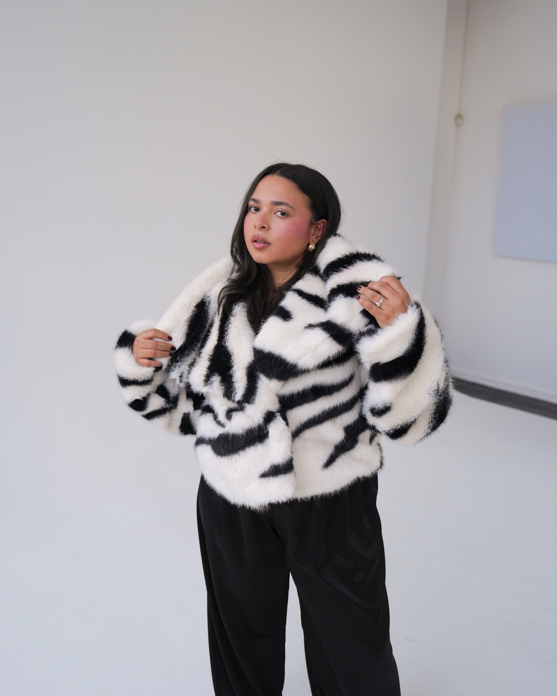 Striped Luxe Faux Fur Coat
