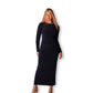 Navy Blue Crew-Neck Sculpted Dress with Long Sleeves