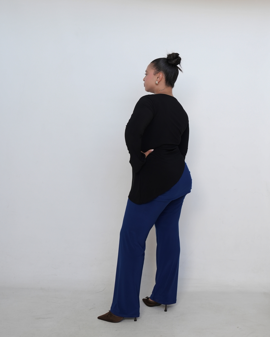 Black Smooth Asymmetrical Bell Sleeve Top