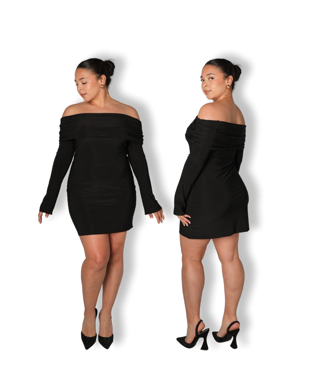 XS | Black Mini Bardot Sculpted Dress