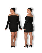 XS | Black Mini Bardot Sculpted Dress