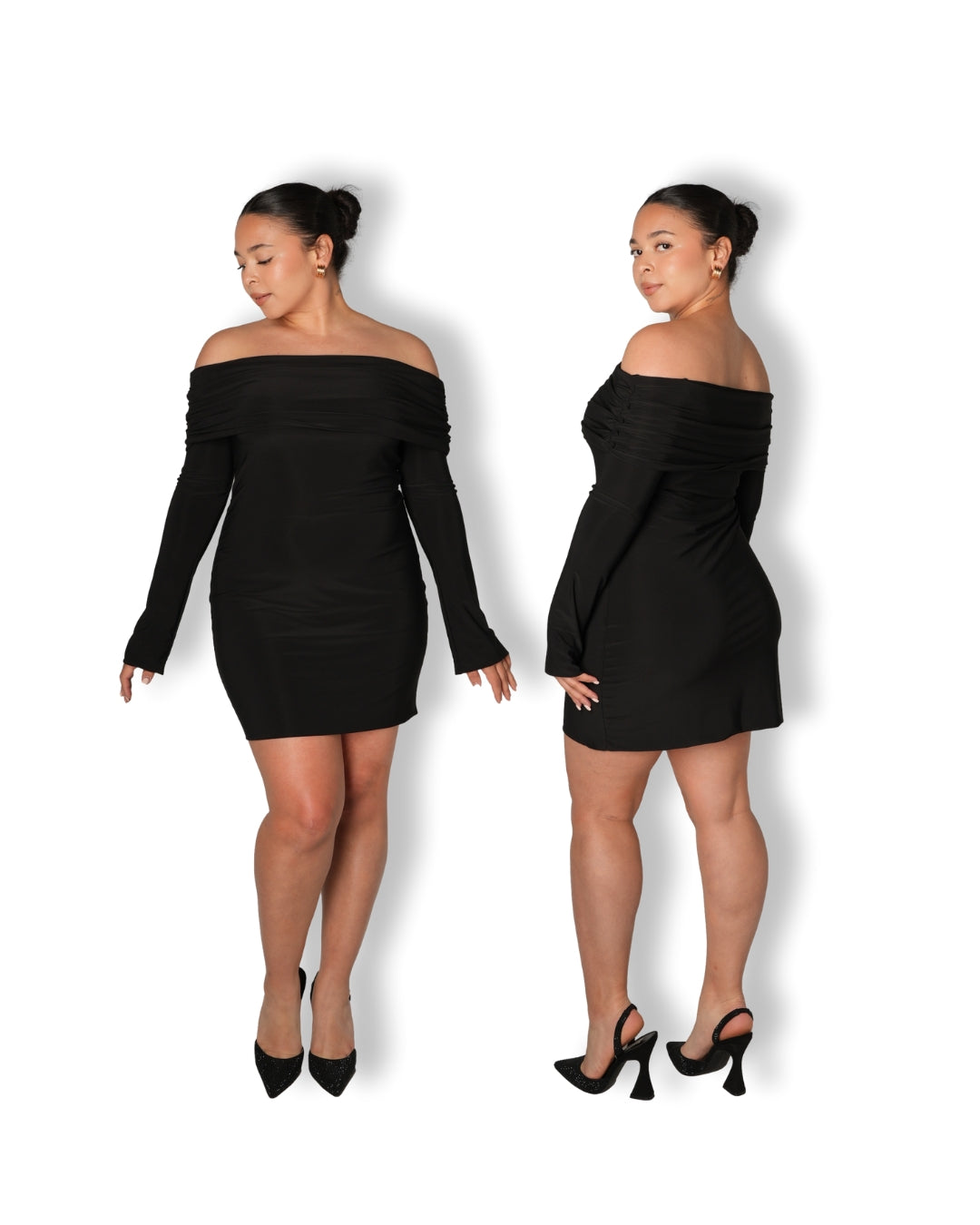 XS | Black Mini Bardot Sculpted Dress