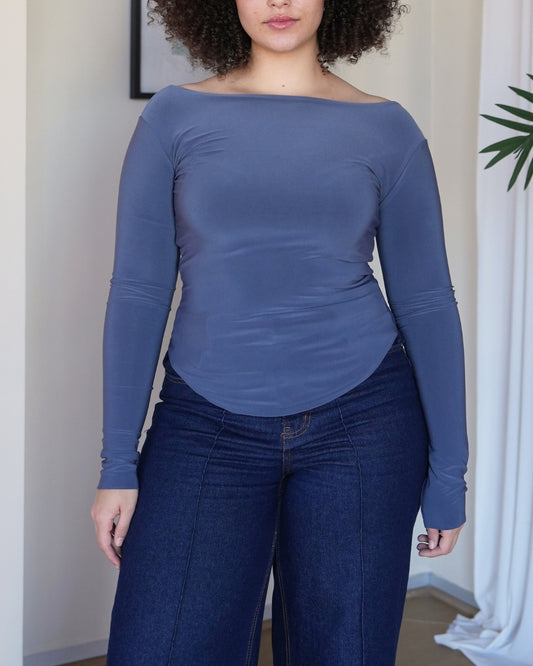 M | Grey Boat Neck Top