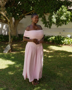 Baby Pink Off-Shoulder Drop Waist Dress