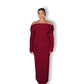 Maroon Bardot Sculpted Dress with Long Sleeves