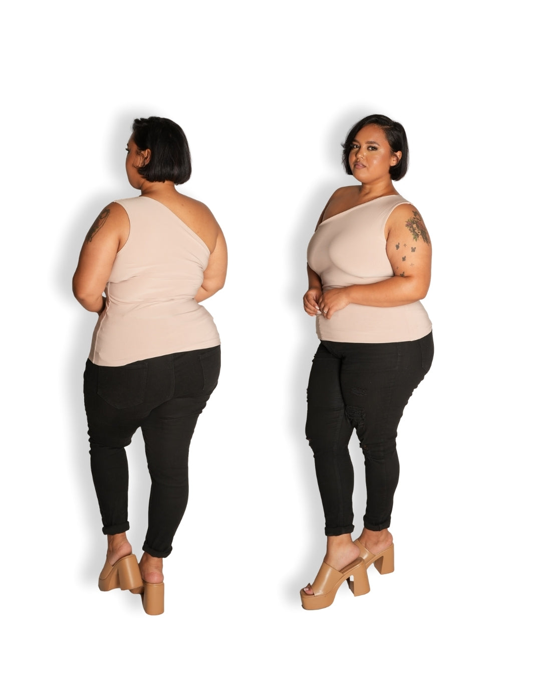 Tan One Shoulder Top