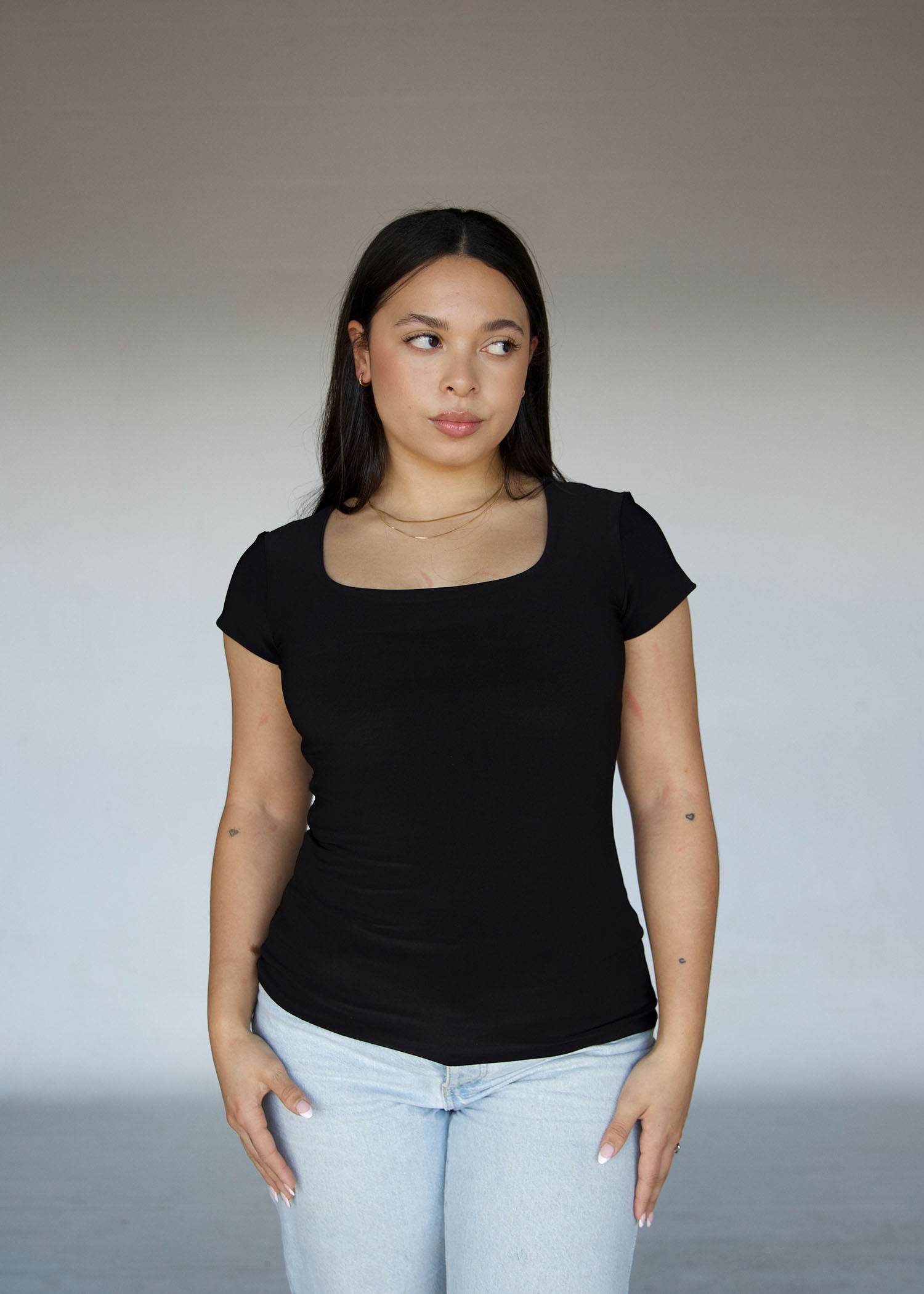 Black Square Neck T-shirt