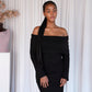 S | Charcoal Knit Off-Shoulder Dress