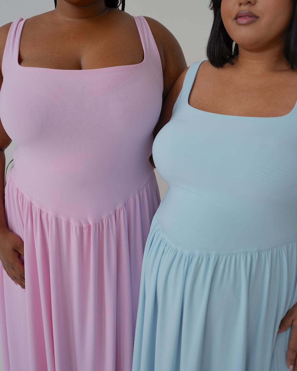 Baby Blue Tank-Style Drop Waist Midi Dress