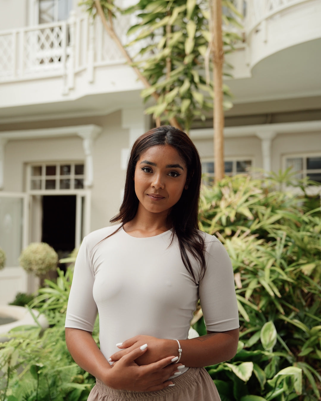 Tan T-shirt with Midi Sleeve