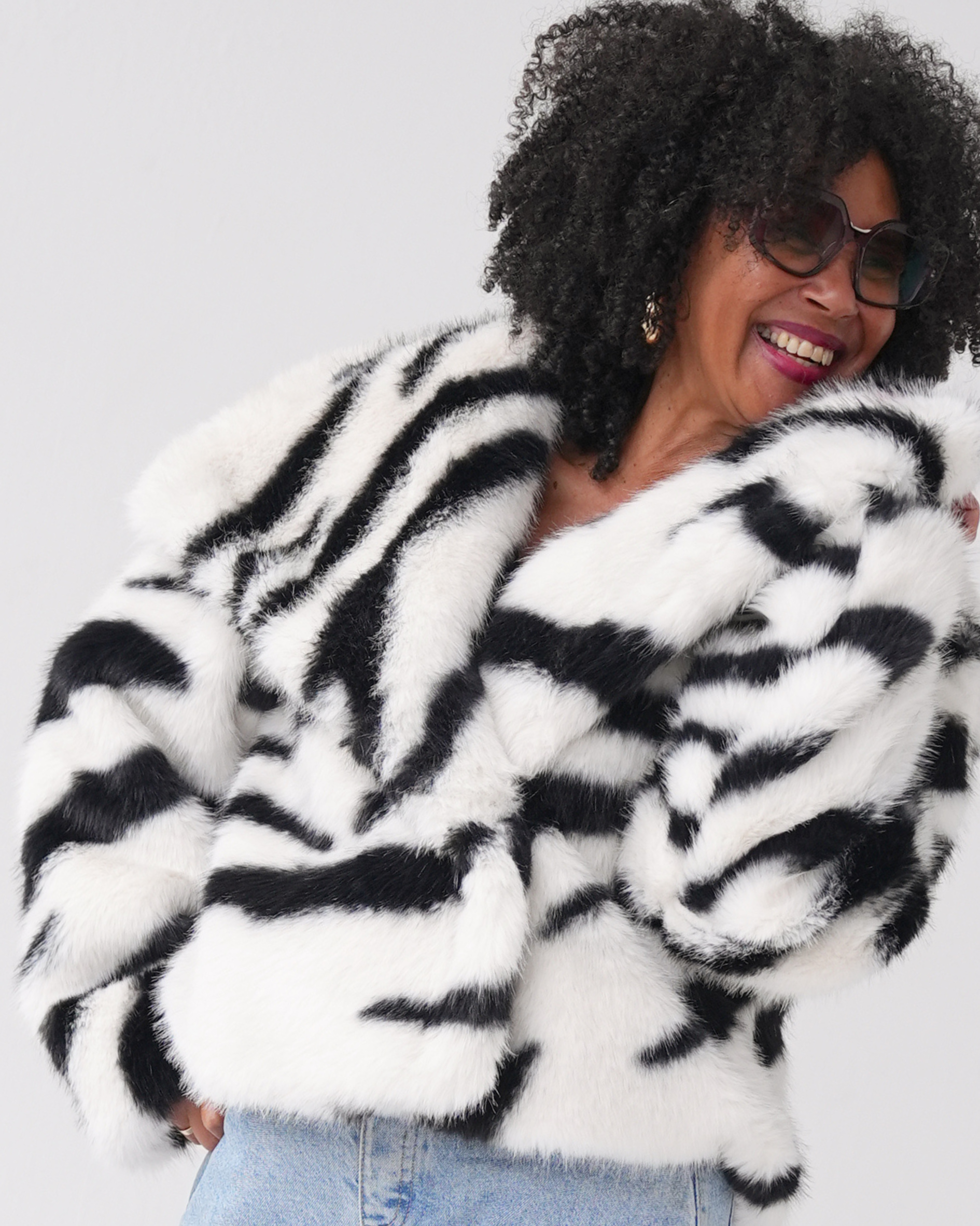 Striped Luxe Faux Fur Coat