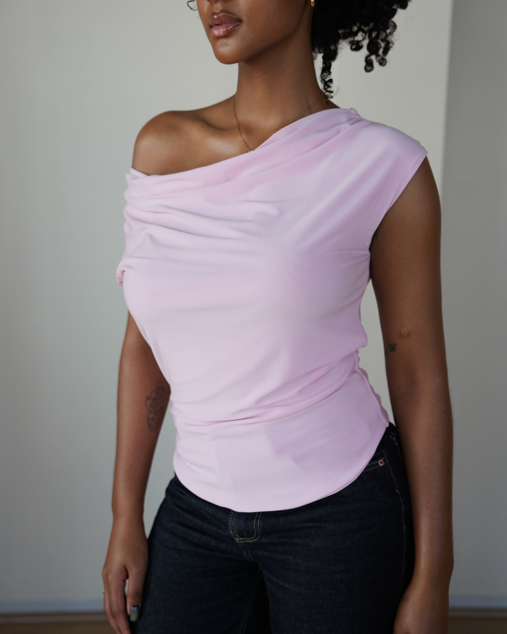 Baby Pink Cowl Neck Top