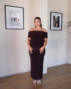 Chocolate Brown Off-shoulder Bardot Sculpted Dress