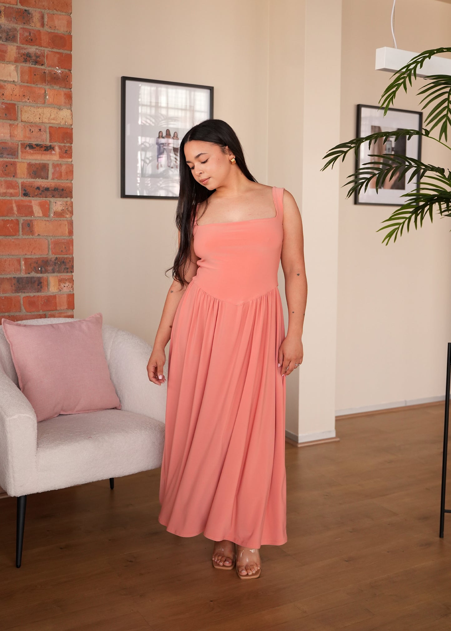 Terracotta Tank-Style Drop Waist Midi Dress