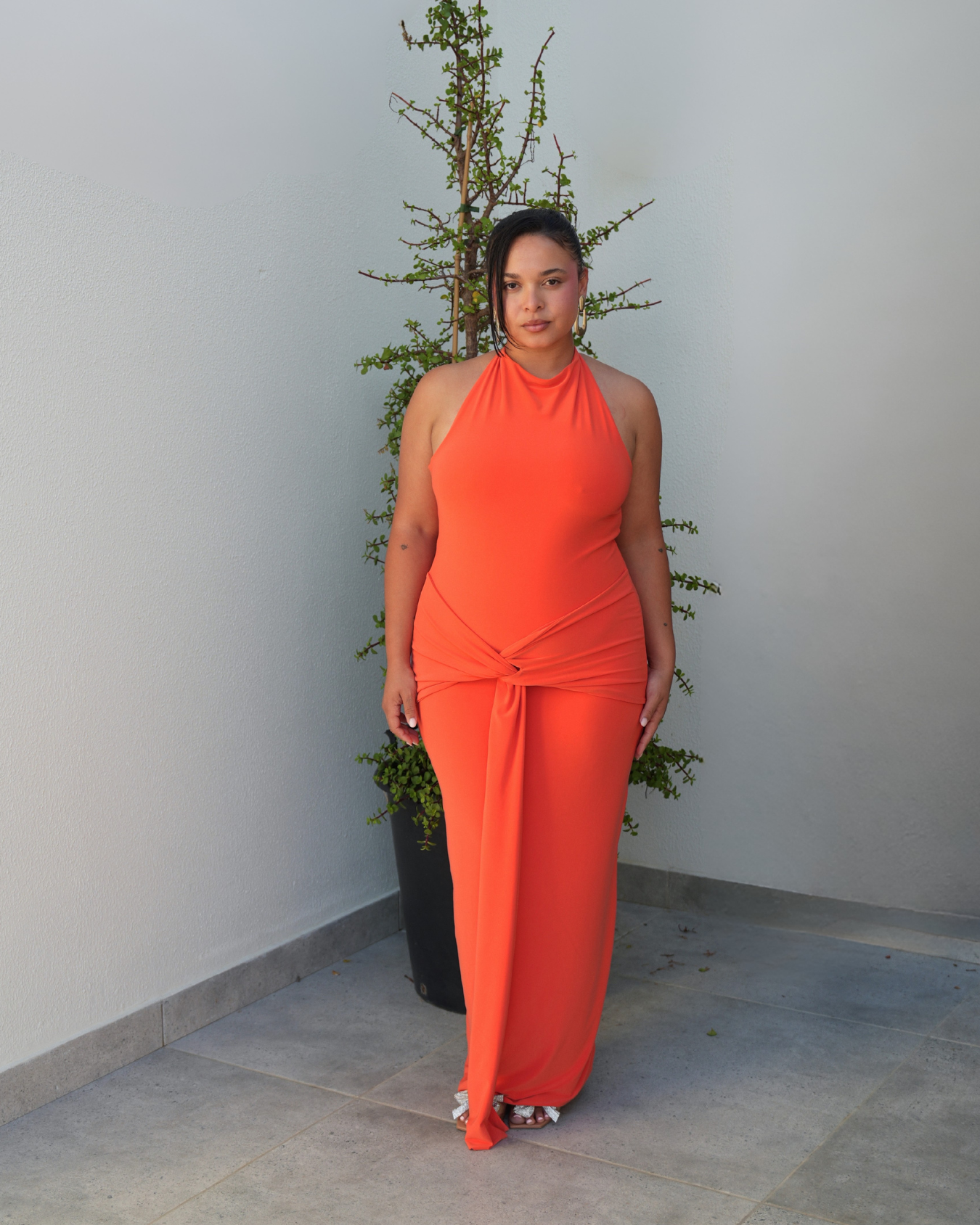 Orange Halter Dress with Tie Detail