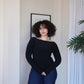 M | Black Boat Neck Top