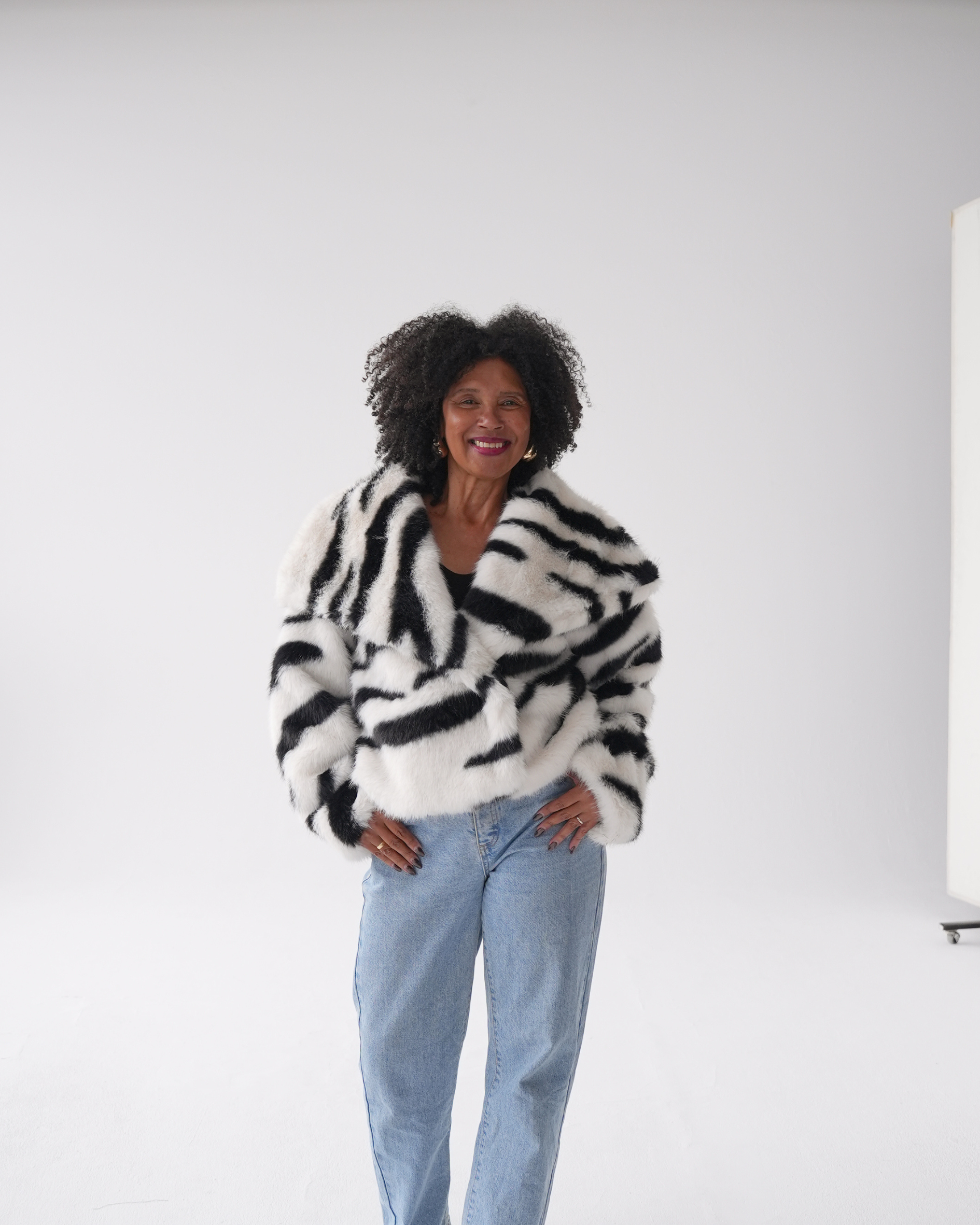 Striped Luxe Faux Fur Coat