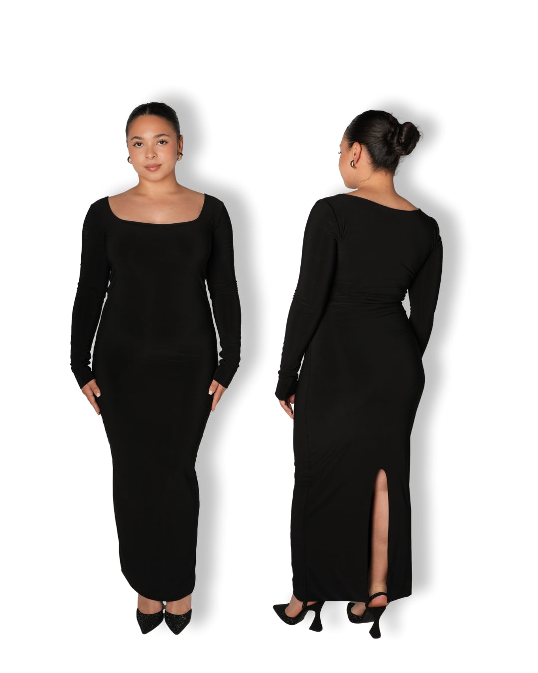 Black Long-sleeved Sculpted Dress