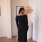 S | Charcoal Knit Off-Shoulder Dress