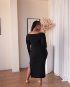 S | Charcoal Knit Off-Shoulder Dress