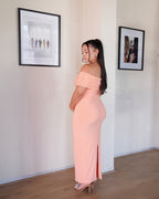 Peach Off-shoulder Bardot Sculpted Dress