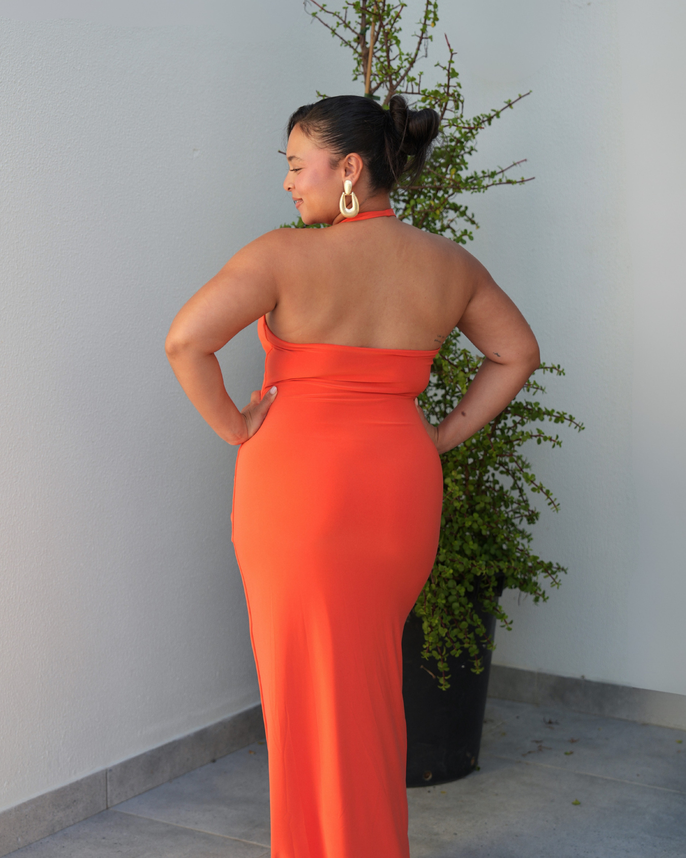 Orange Halter Dress with Tie Detail