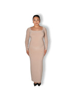 Tan Long-sleeved Sculpted Dress