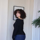 M | Black Boat Neck Top
