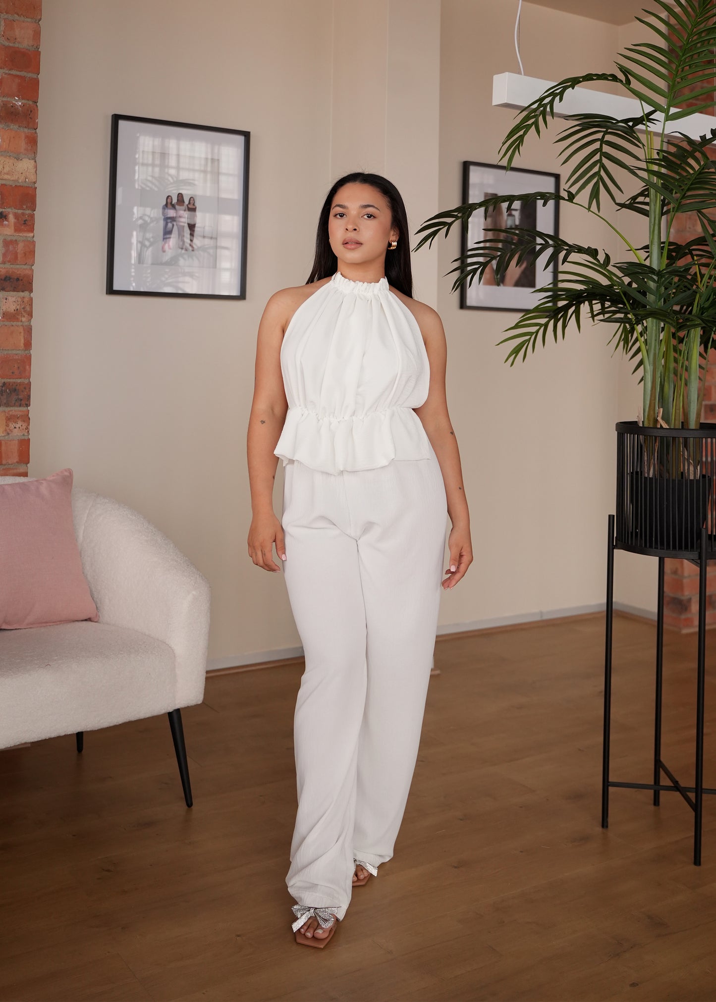 Ivory Ruffle Halter Neck Top