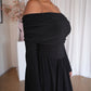 Black Long Sleeved Off-Shoulder Drop Waist Dress