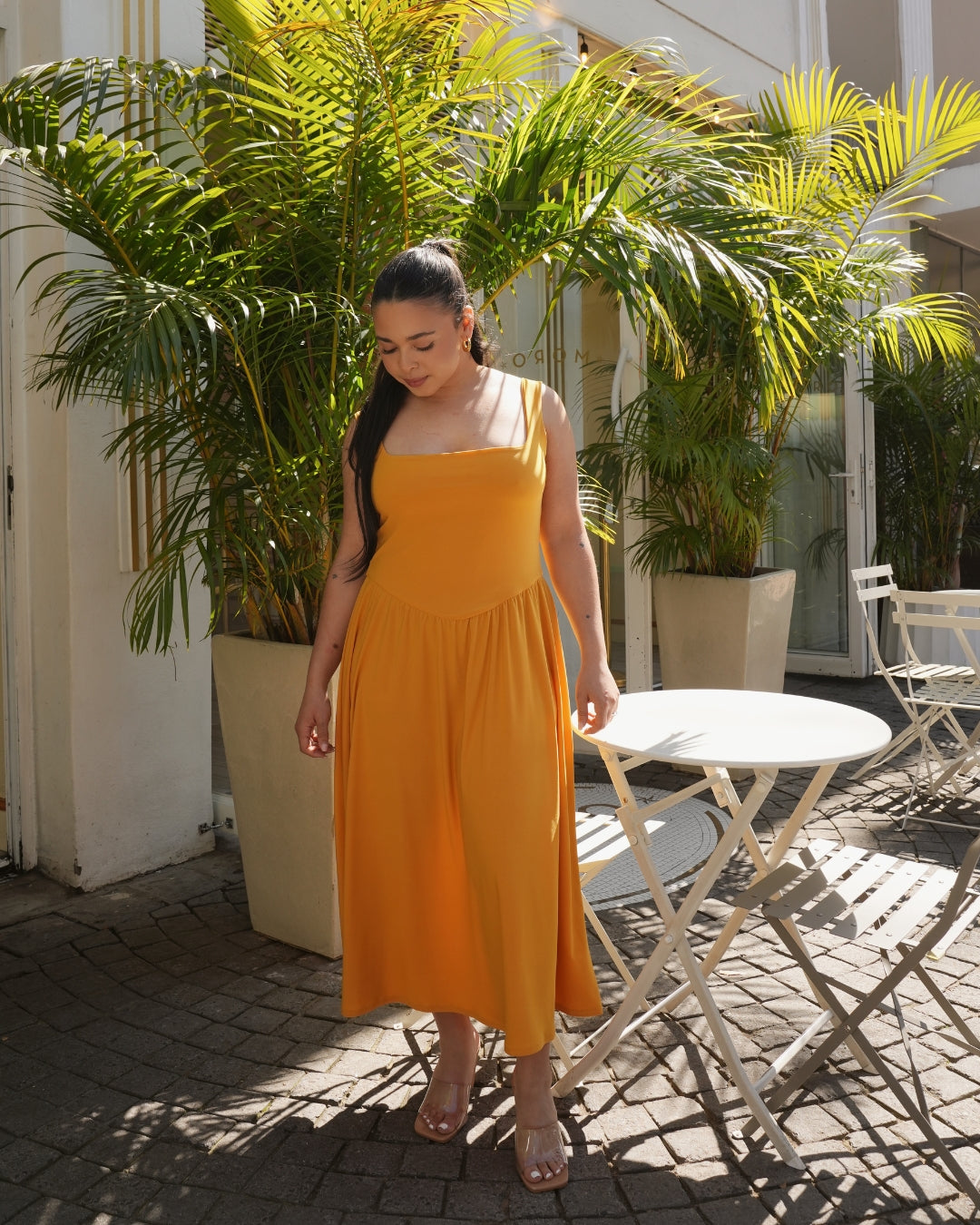 Mustard Tank-Style Drop Waist Midi Dress