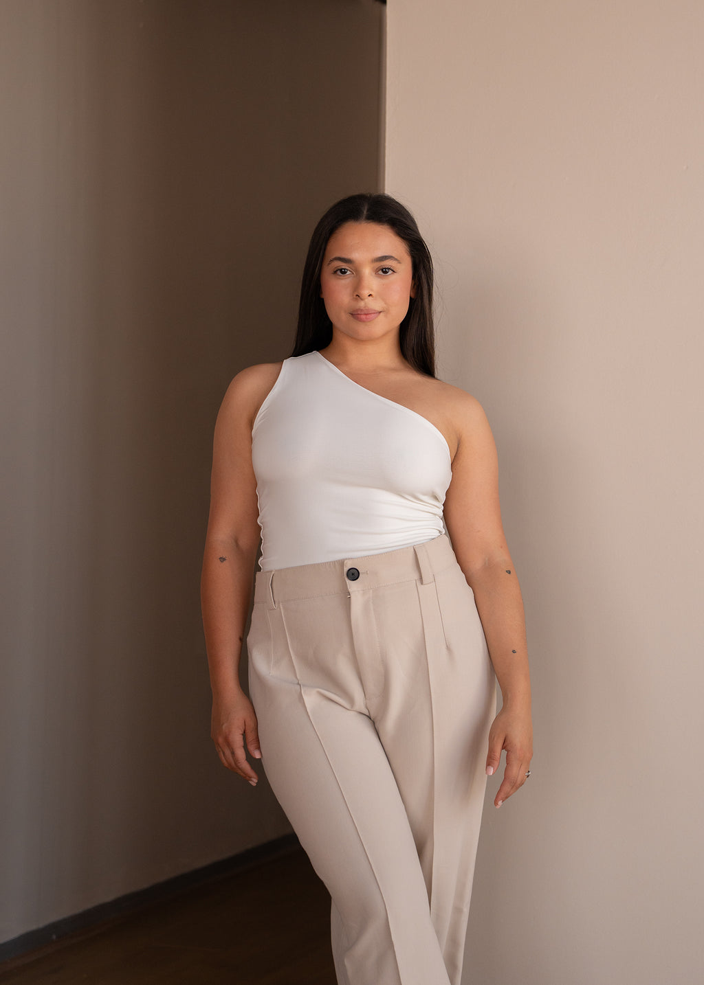 Cream One Shoulder Top