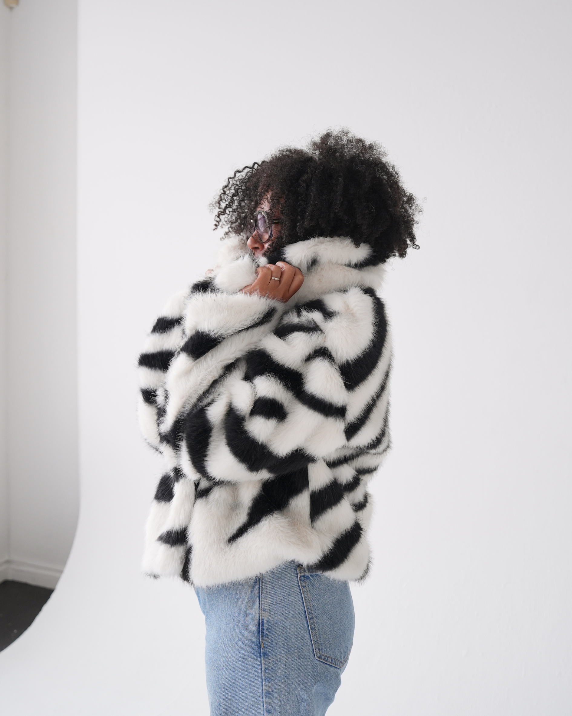 Striped Luxe Faux Fur Coat