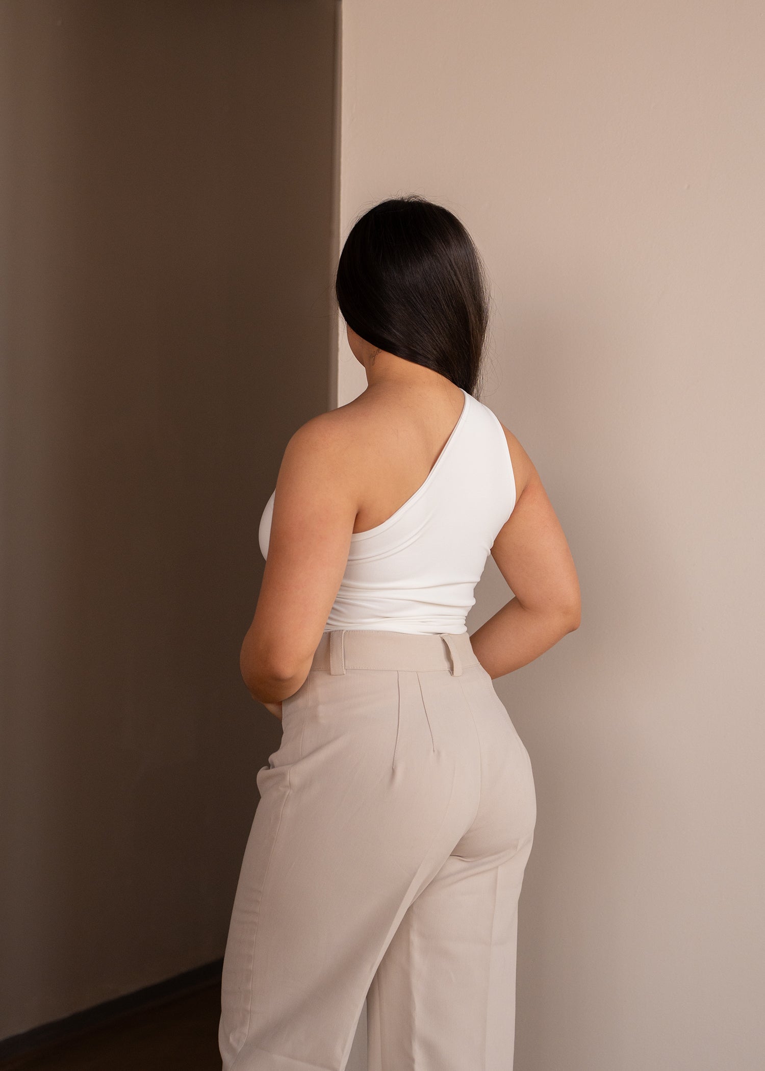 Cream One Shoulder Top