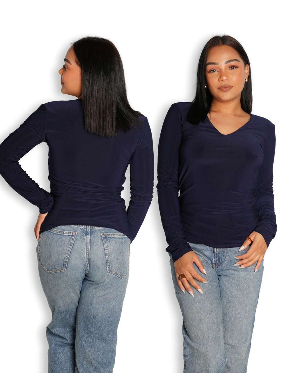 Navy Blue V-Neck Long Sleeved Top
