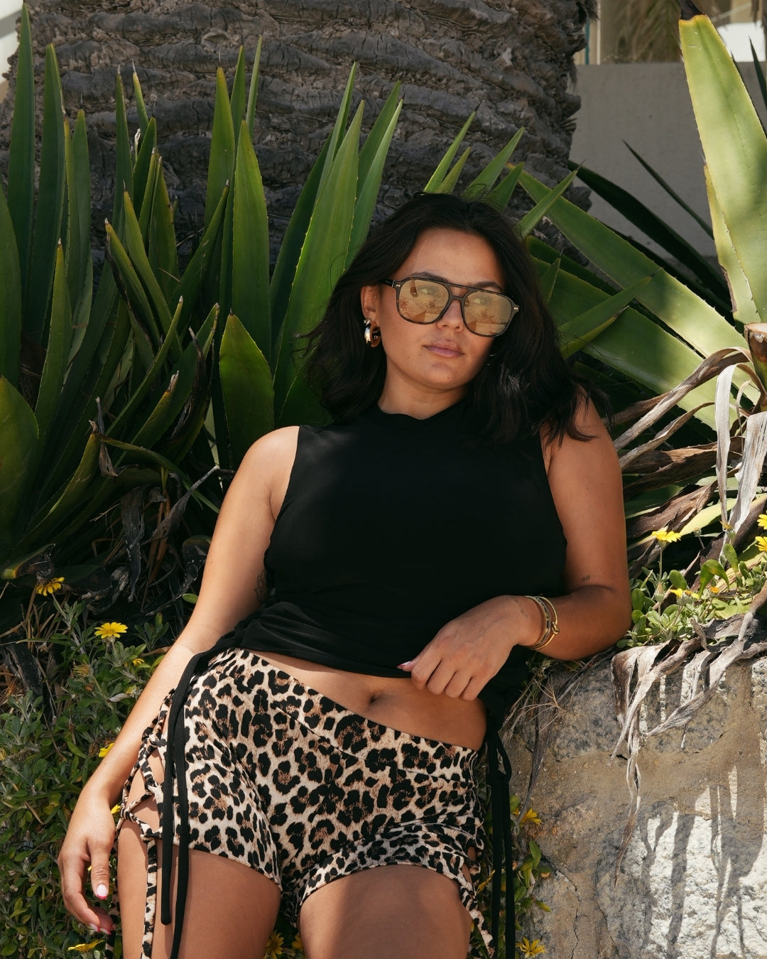 Black Lace Up Muscle Tee