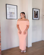 Peach Off-shoulder Bardot Sculpted Dress