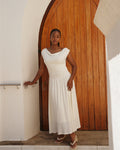 Cream Cowl Neck Drop Waist Midi Dress