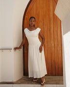 Cream Cowl Neck Drop Waist Midi Dress