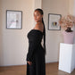 Black Long Sleeved Off-Shoulder Drop Waist Dress