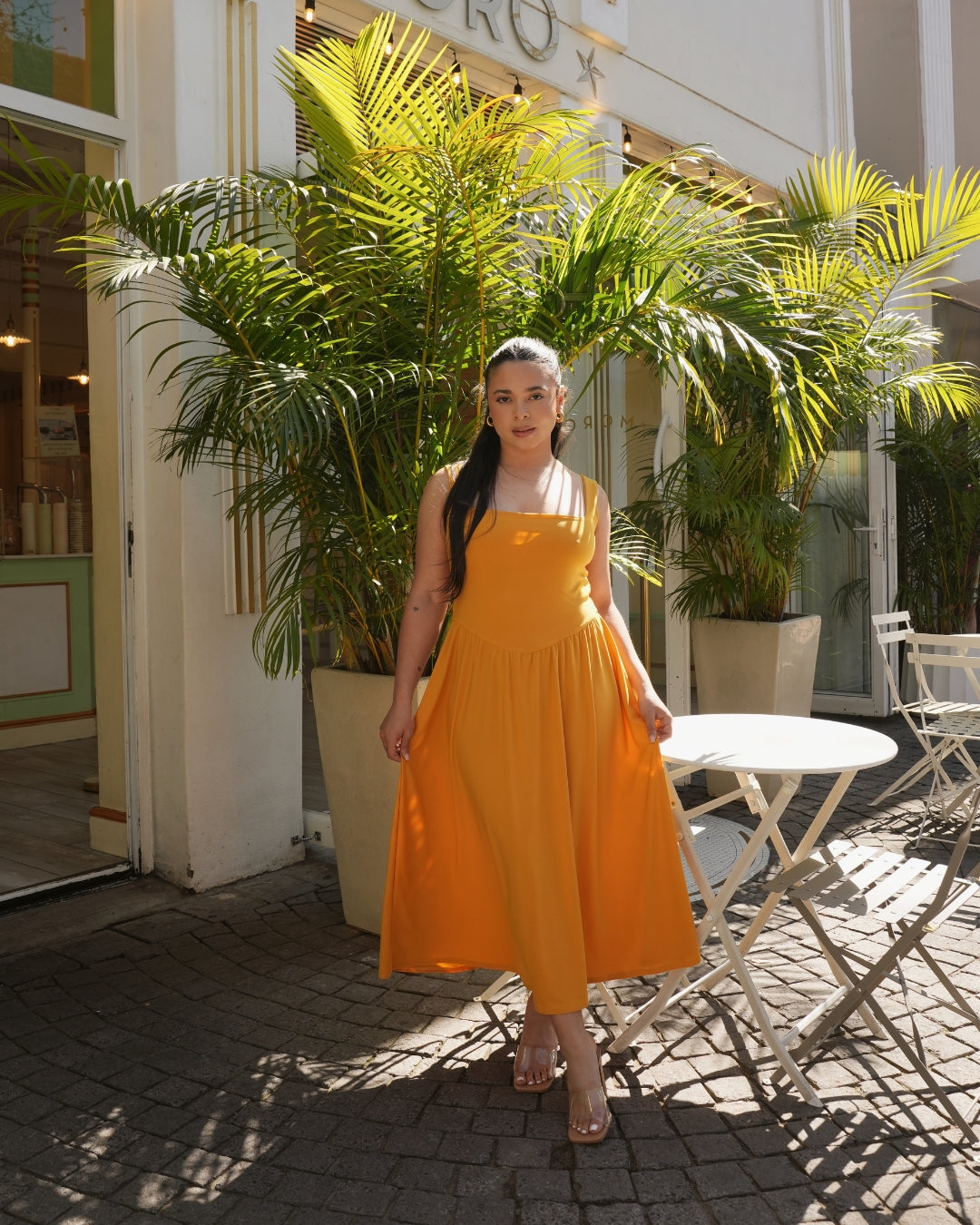 Mustard Tank-Style Drop Waist Midi Dress