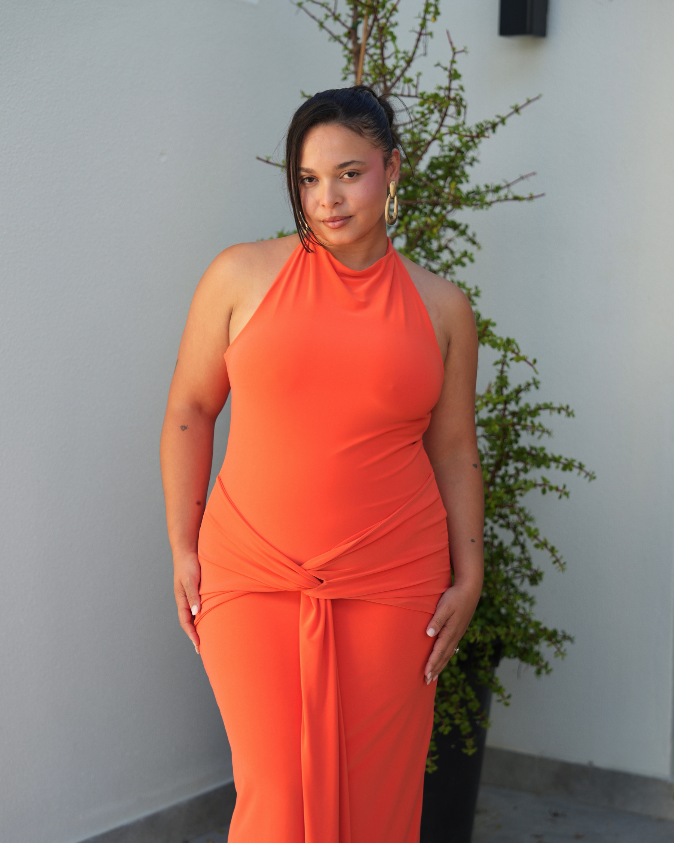 Orange Halter Dress with Tie Detail