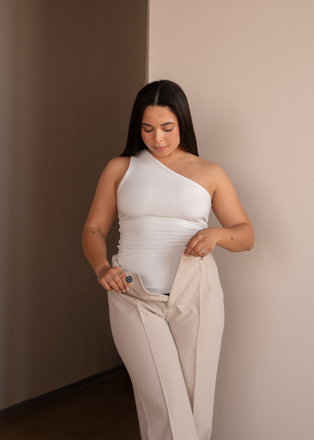 Cream One Shoulder Top